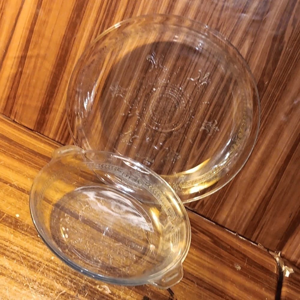 Vtg Fire King Philbe clear glass pie pan plate depression EAPG set of 2